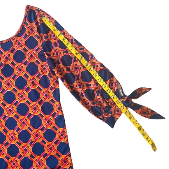 MUD Pie Women’s Navy Red Orange Lattice Print Shirt-Dress Scoop Neck, EUC Size M - Picture 11 of 14